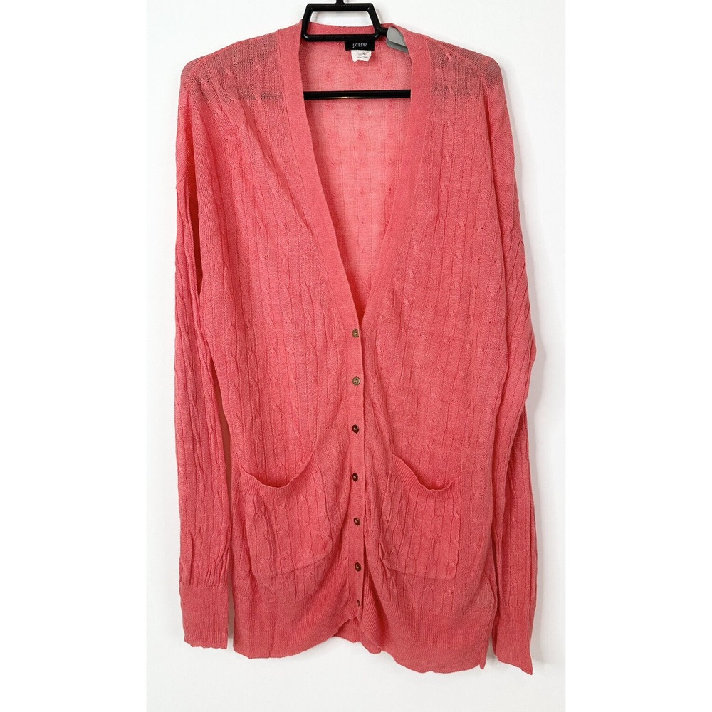 J Crew Linen Cardigan Womens Small Button Front Lightweight Knit Sweater Pink